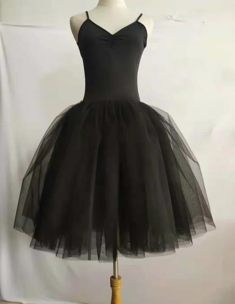 Costume de Ballet cygne blanc et noir pour femmes et enfants adultes, sans manches, dos nu, Tutu Long professionnel, justaucorps de gymnastique pour filles