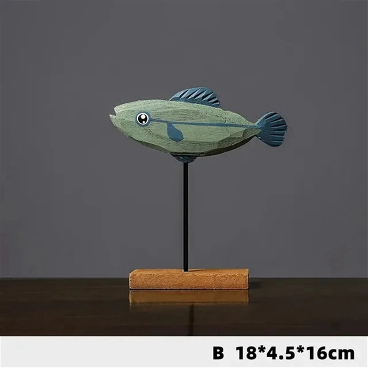 ABNH Statue de poisson en bois décorations nordiques pour la maison Sculpture de poisson ornements salon chambre Restaurant décoration C