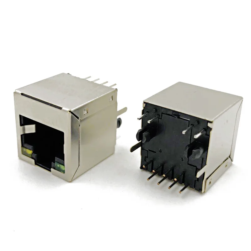 10PCS RJ45 Connector 8P8C Socket 5224 Shield Network Female Jack DIP PCB 180 Degree With LED