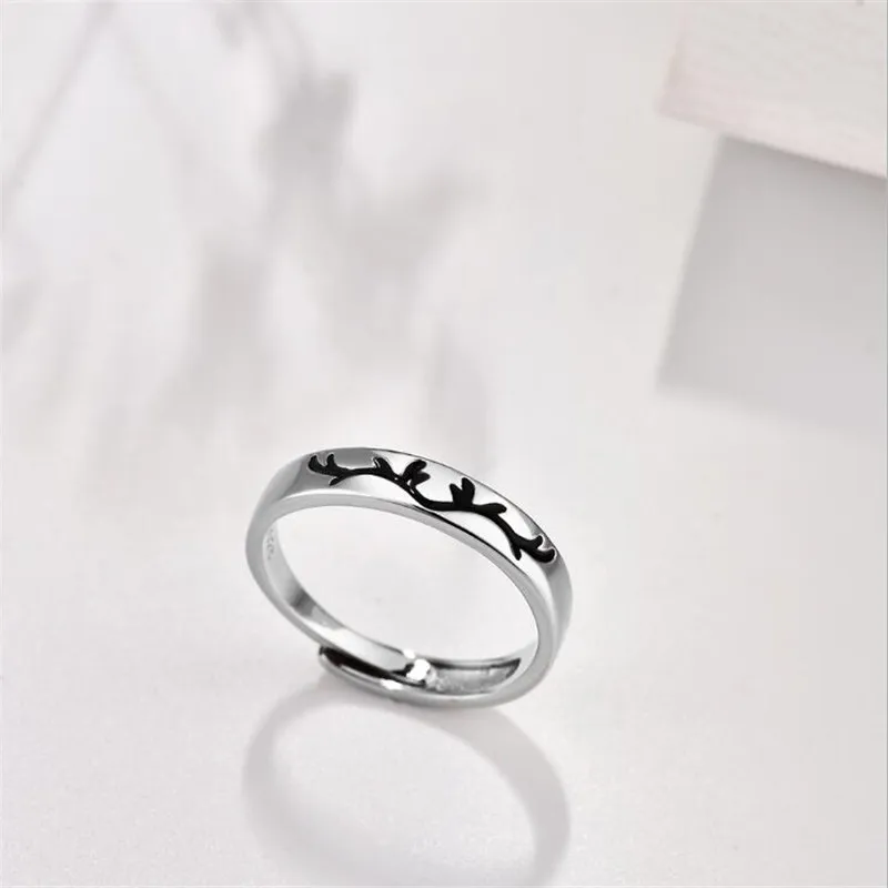 New Fashion Moonstone Temperament 925 Sterling Silver Jewelry Personality Deer Antler Animal Opening Couple Rings