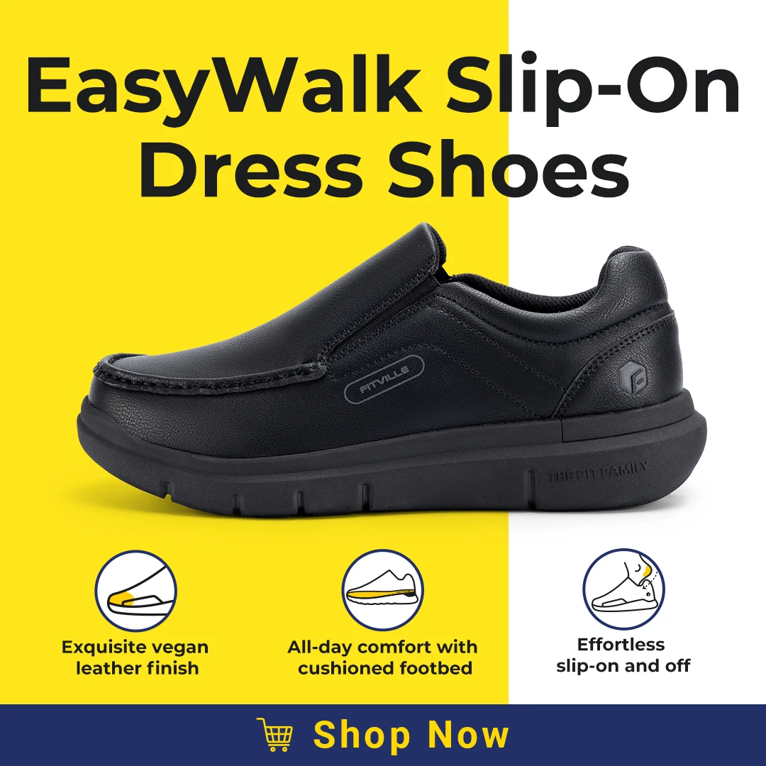 

Fitville Men'S Leather Shoes Wide Width 2E Slip-On Casual Shoes Lightweight For Swollen Feet With Arch Support Pain Relief