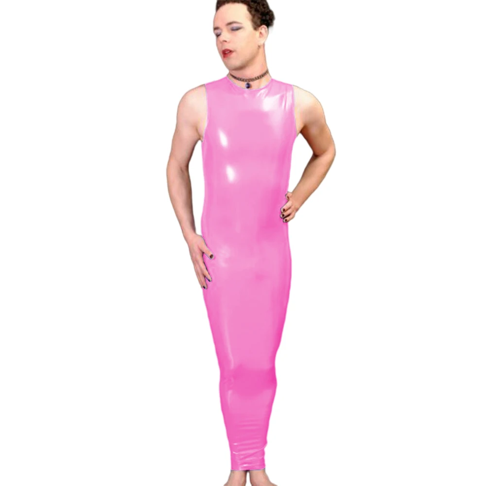 PVC Bondage Hobble Dress Mens Sissy Tank Bodycon Dress Two Way Zipper Ankle Length Party Club Performance Fetish Vestido S-7XL