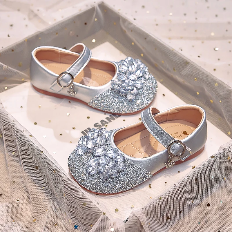 Sweet Baby Girls Spring/Summer Popular Cute PU Crystal Bow Flat Princess Kids Lightweight Soft Children Toddler Shoes Zapatos