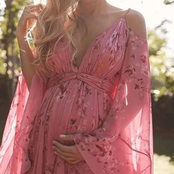 Maternity Dress for Photoshoot Women Summer Floral Thin Chiffon Ankle-Length Dresses Pregnancy Sukienka Female Belly Beach Dress