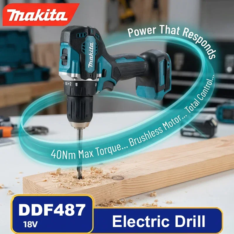 MAKITA DDF487 10mm Chuck 18V Lithium Ion Mini Electric Drill Two Speed ​​Adjustment Rechargeable High Torque Hand Drill
