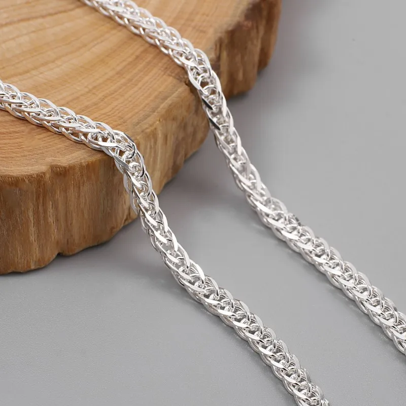 

Genuine S999 Pure Silver Chain For Women 3.5mm/4.3mm Square Wheat Couple Fit Any Pendant Men's Siilver Necklace 20-28inchL