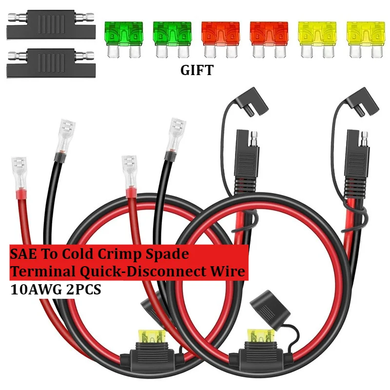 10AWG SAE Quick‑Disconnect Extension Harness SAE to Cold Crimp Spade Terminal Plug‑in Connector for Solar Panel&Battery Charging