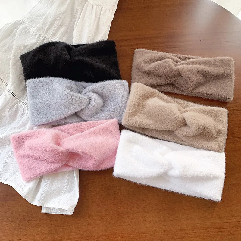 

Plush Bow Cross Headbands Elastic Hair Bands Women Girls Soft Warm Scrunchies 11CM Wide Turban Bandanas Hair Accessories Winter