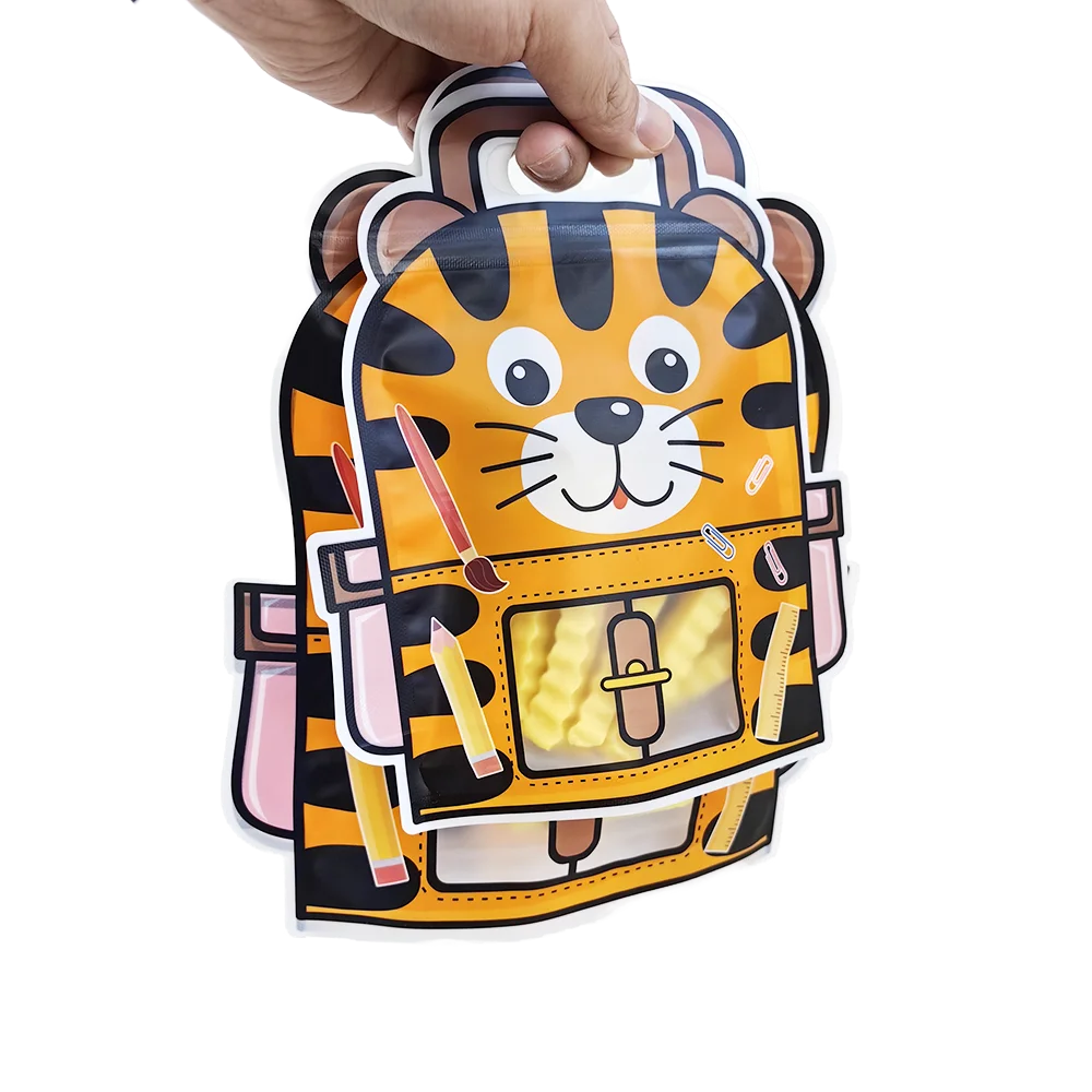 5/10/20/30 Stück Cartoon-Tiere Tigerförmiger Rucksack Goodie Bag mit Griff Geschenktüte Wiederverschließbare Kunststoff-Süßigkeitstüten für Geburtstage – Detail 3