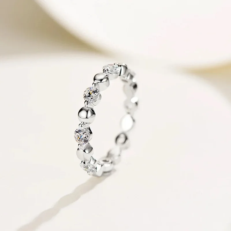 

S925 Silver Round Bead Diamond Ring, Simple Little Red Book Ring, Stacked Jewelry, Small and Versatile