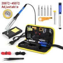 Kit de 15 piezas 220 V 60 W Kit de soldador 450 ° Juego de herramientas de soldadura de temperatura ajustable C con ventosa de soldadura cable de estaño enchufe de la UE 4.000+