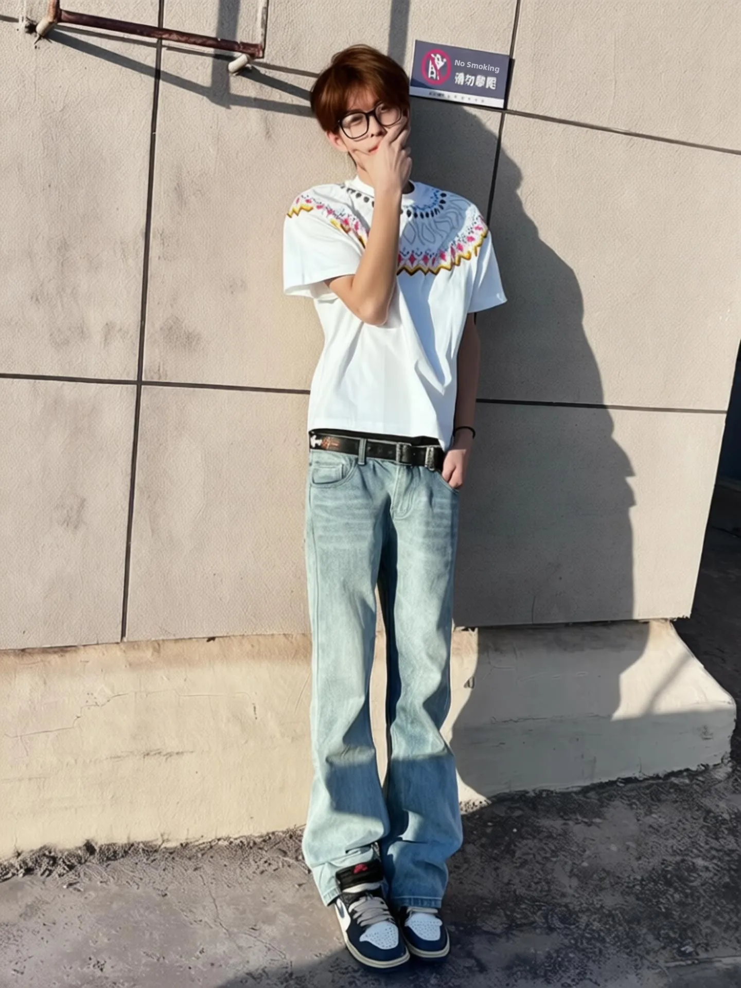 

American Retro Blue Knife Jeans Men's Spring Trendy Cleanfit Straight Loose Flared Long Trousers Youth Wear Denim Jeans