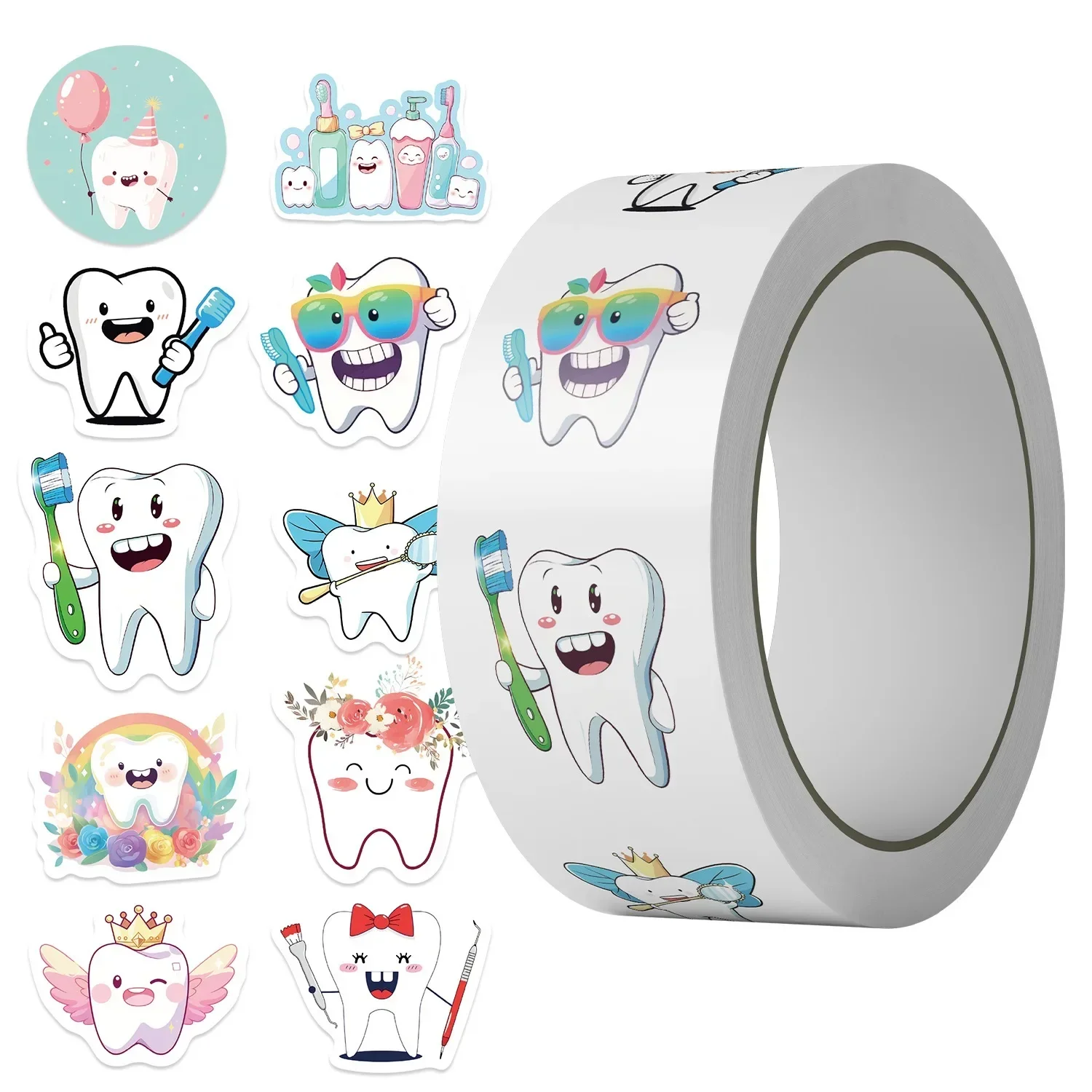 500pcs/Roll Tooth Shape Label Stickers Round For Dentist Cartoon Teeth Protect Sticker Decoration Dentistry Kids Reward Gift Toy