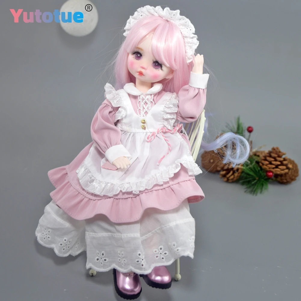 Yutotue 30cm bonito menina boneca brinquedo crianças aniversário presente de natal articulações corpo e roupas cor gradiente peruca de cabelo encaracolado conjunto completo