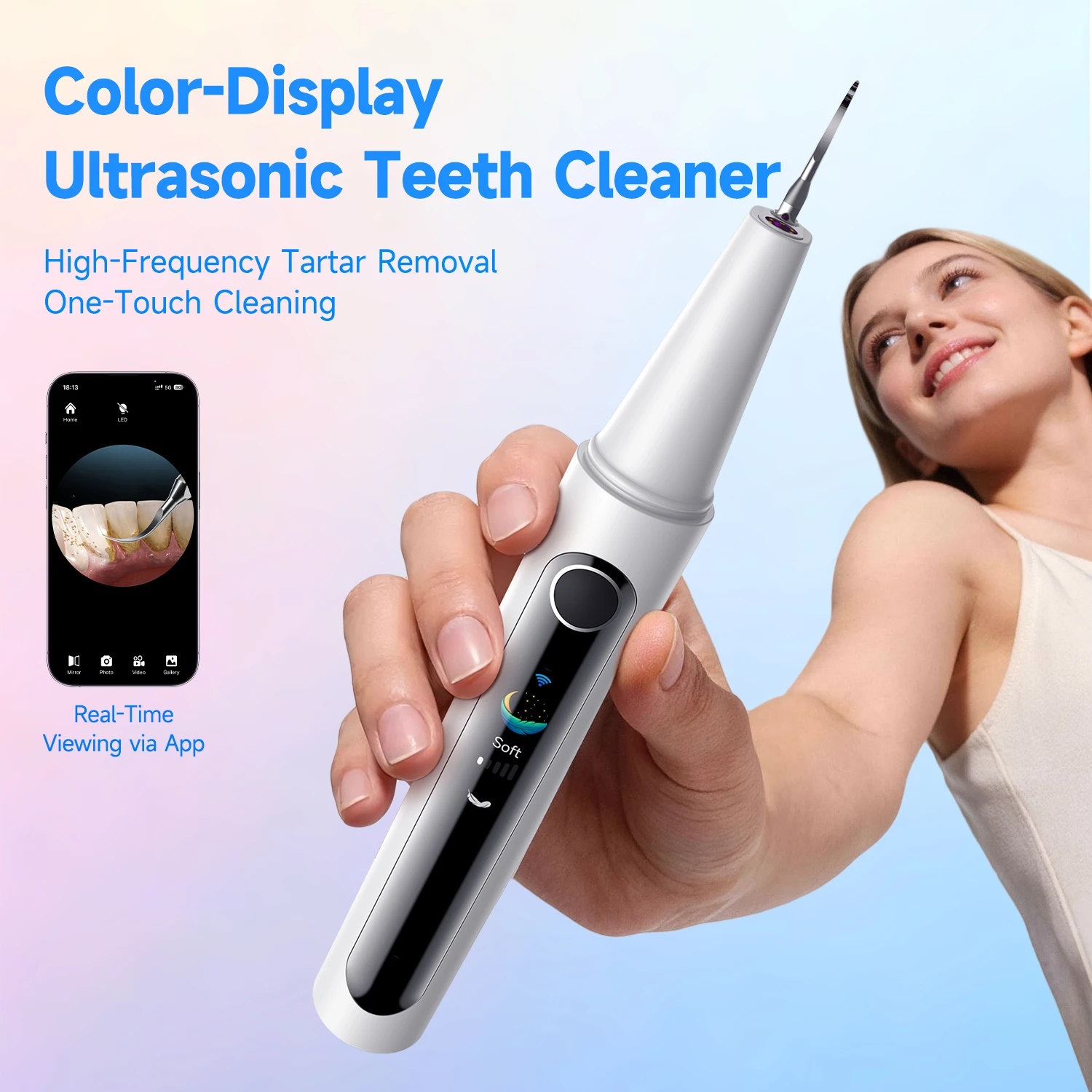 Visual Electric Teeth Cleaner 8MP LED Light Ultrasonic Dental Scaler Tarter Calculus Plaque Remover for Teeth Whitening Device