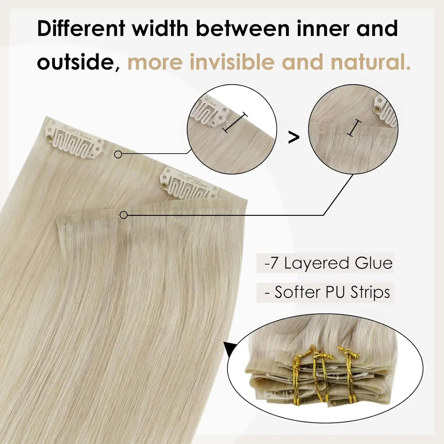 Full Shine Seamless Clip in Human Hair Extensions 8Pcs 120g & 80g Hair Pu Clip on Machine Extension Remy Hair Extensions Blonde