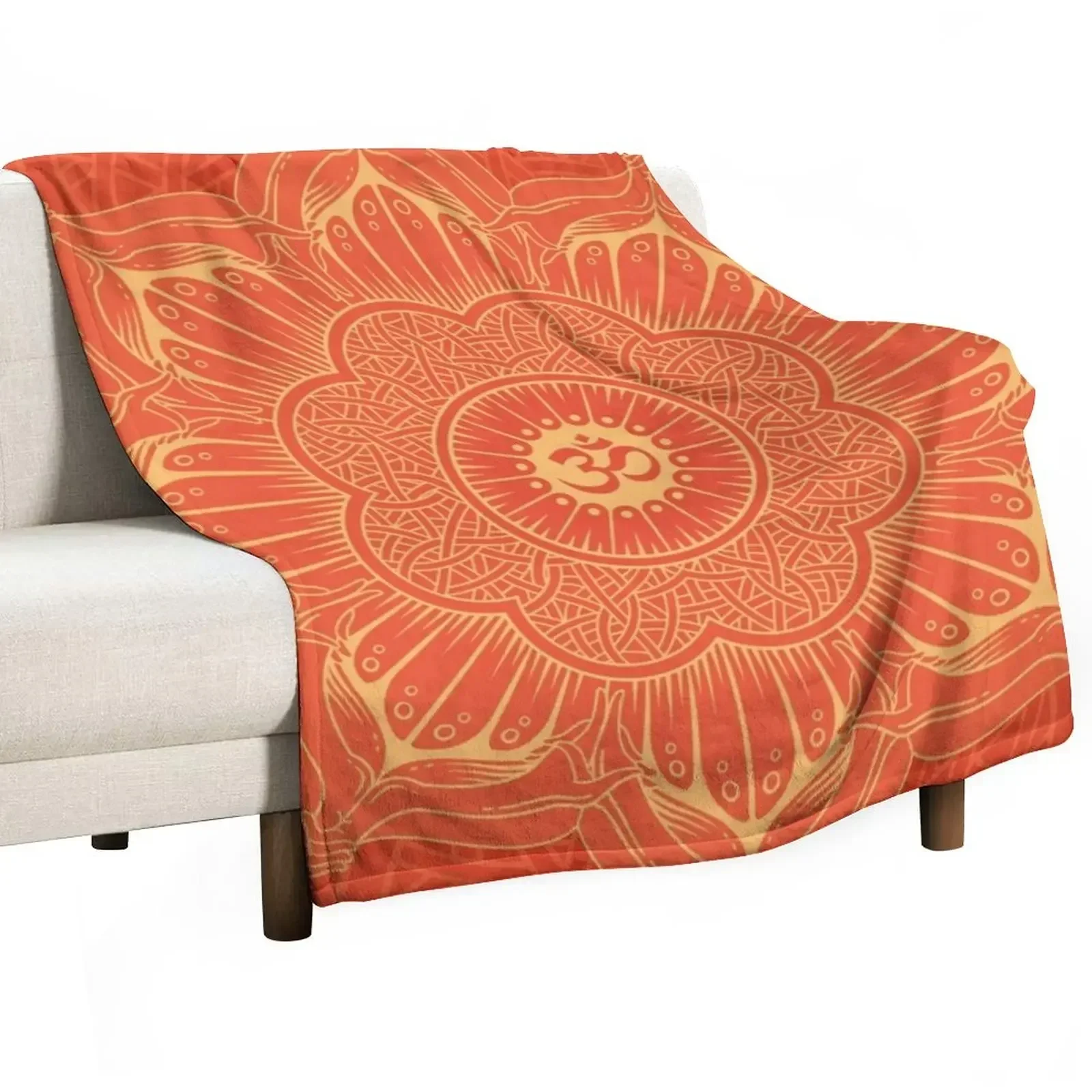 

Orange mandala ohm symbol minimal spiritual tie dye yoga gangster Throw Blanket Sofa Quilt anime Flannels Blankets