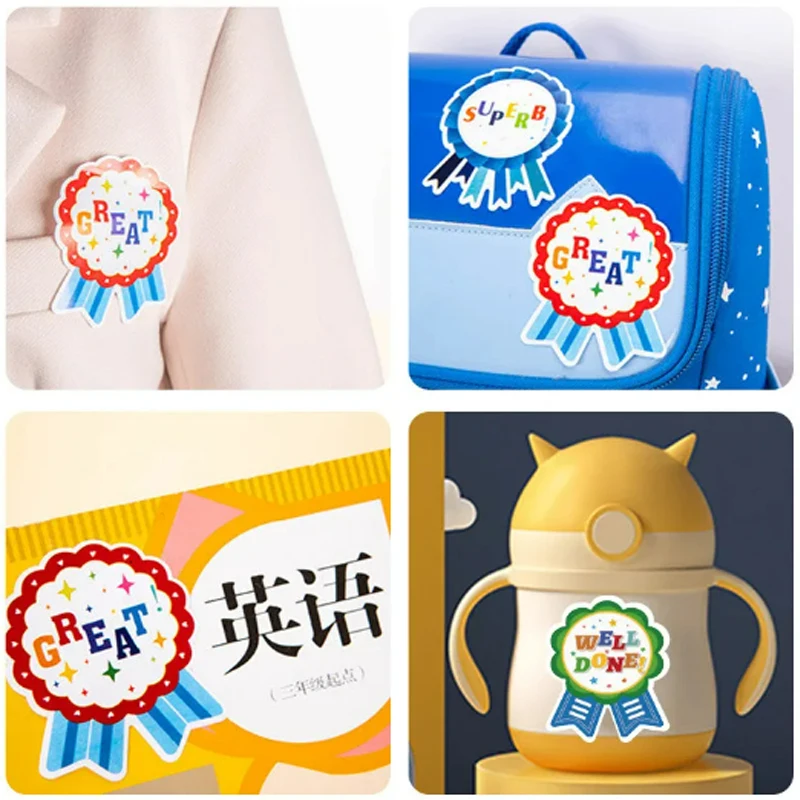 100-200pcs Cartoon Children\'s Medal Reward Stickers Cute Badge Sticker for School Teacher Encourage Kids Stickers Adhesive Label