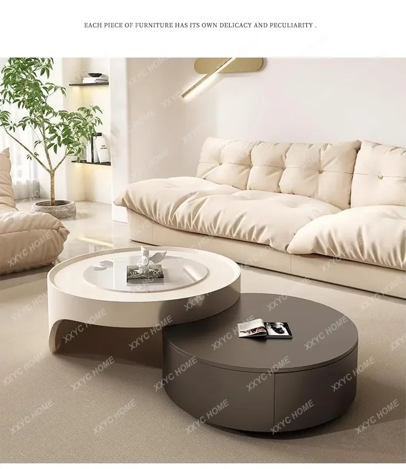 

cream wind size round coffee table living room home retractable light luxury high sense modern minimalism