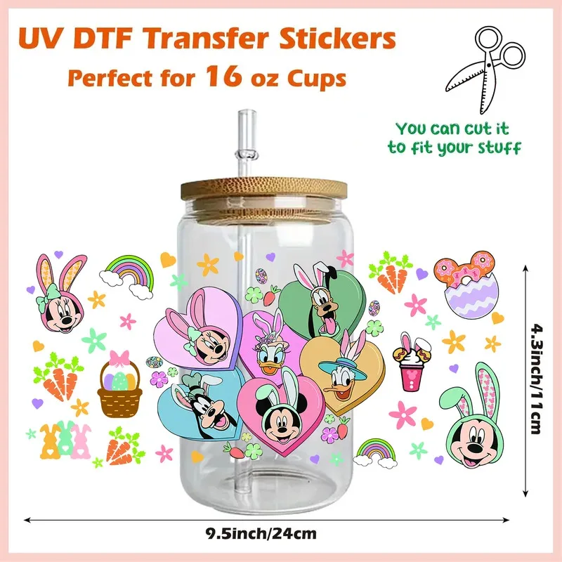 

Easter Cartoon Series easy peel waterproof DIY Decals 3D transfers uvdtf stickers 16oz uv dtf cup wraps for Libbey Glasses