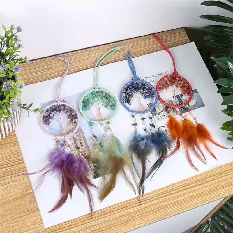 7 Chakra Gemstone Car House Tree Life Crystal Feather Dream Catchers Bedroom Crystal Hangings  Natural Agate Dream catchers 