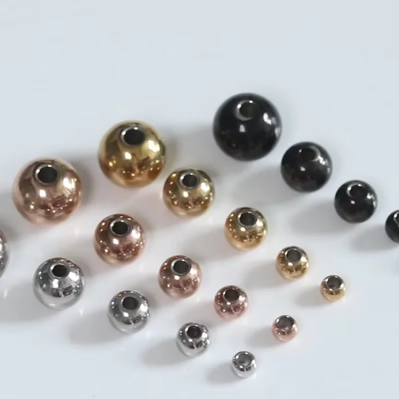 20-100pcs/lot Stainless Steel Big Hole Beads 2-10mm Round Ball Loose Spacer Bead For DIY Crafts Ornament Making Beading Supplies