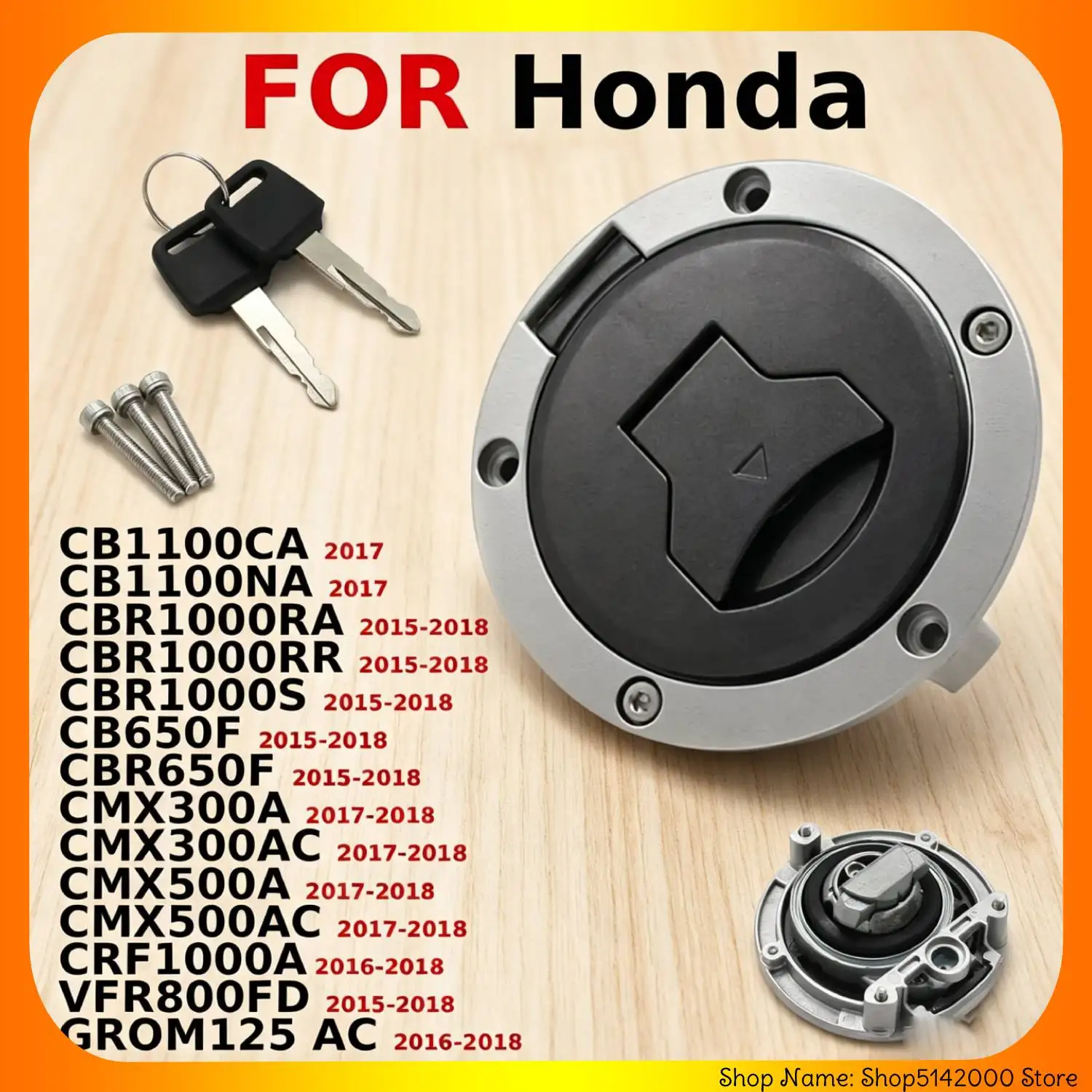 Замок крышки топливного бака с ключом для мотоциклов Honda GROM125, AC, CBR1000RA, CBR1000S, CB650F, CBR650F, CRF1000A, CB1100NA