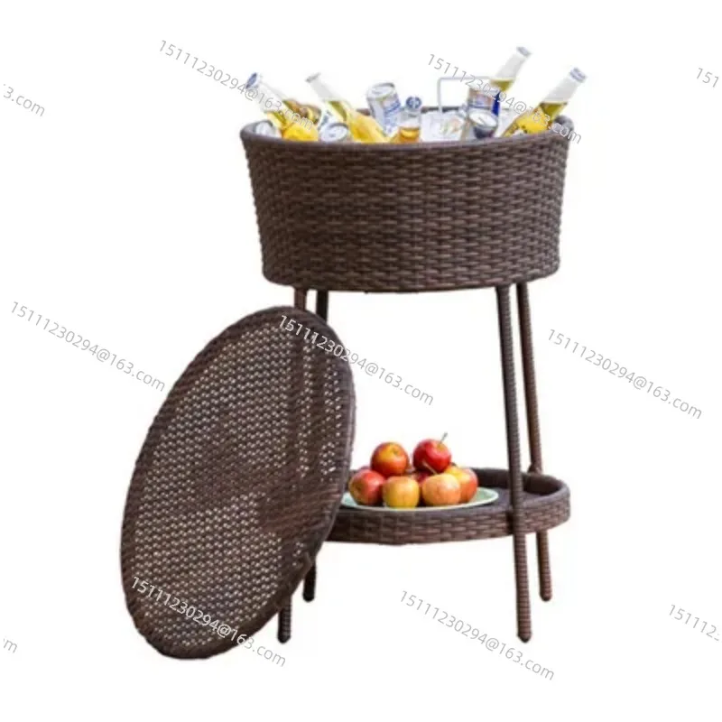

Amazon hot models, outdoor furniture rattan round ice bucket gradual change color drinks floor storage bar table
