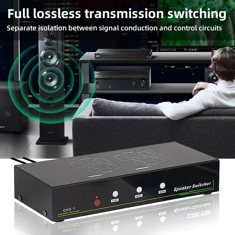 Amplifier Speaker Switcher 1 in 2 Out / 2 in 1 Out High-fidelity No Coloration No Loss Transmission Switcher with Remote Control