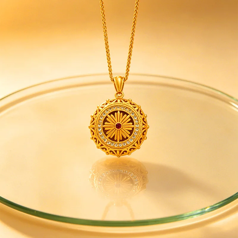 Luxury 24K 9999 Pure Gold real gold Women's Star Compasses Pendant Necklace