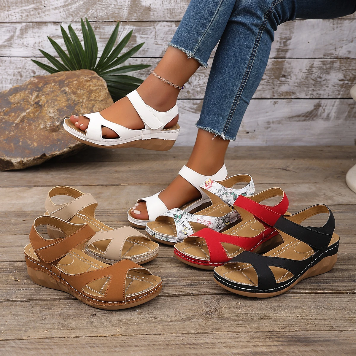 Summer Women Sandals 2026 New Beach Heels Casual Wedges Footwear Summer Shoes Flat Soft Heeled Sandals Woman Zapatos De Mujer