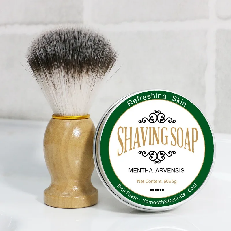 Beard Soap Set Long-lasting Shaving Soap Shaving Brush Kit Refreshing Mint Gentle Smooth Men's Shaving Soap Long-lasting Foam