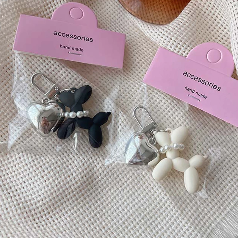 

Korean Love Pearl Balloon Dog Keychain Acrylic Rubber 3D Exquisite Phone Keyring Car Pendant Cartoon Cute Key Chain for Women