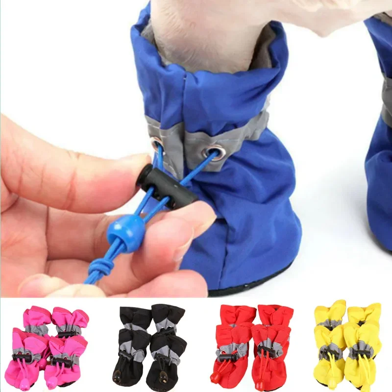 Waterproof Anti-Slip Rain Boots for Small Cats and Dogs, Pet Booties, Pet Paw Accessories, 4 Pcs Set