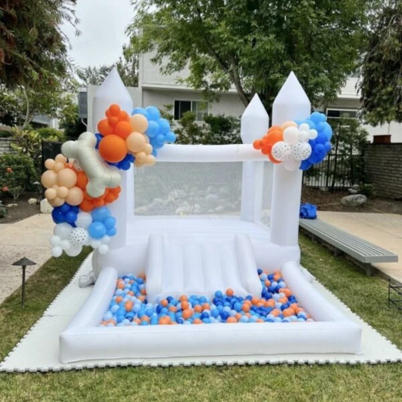 Casa de rebote blanca inflable, castillo inflable Oxford para saltar, bouncer para fiesta de boda con bolsa de transporte, kit de reparación para juguetes para niños