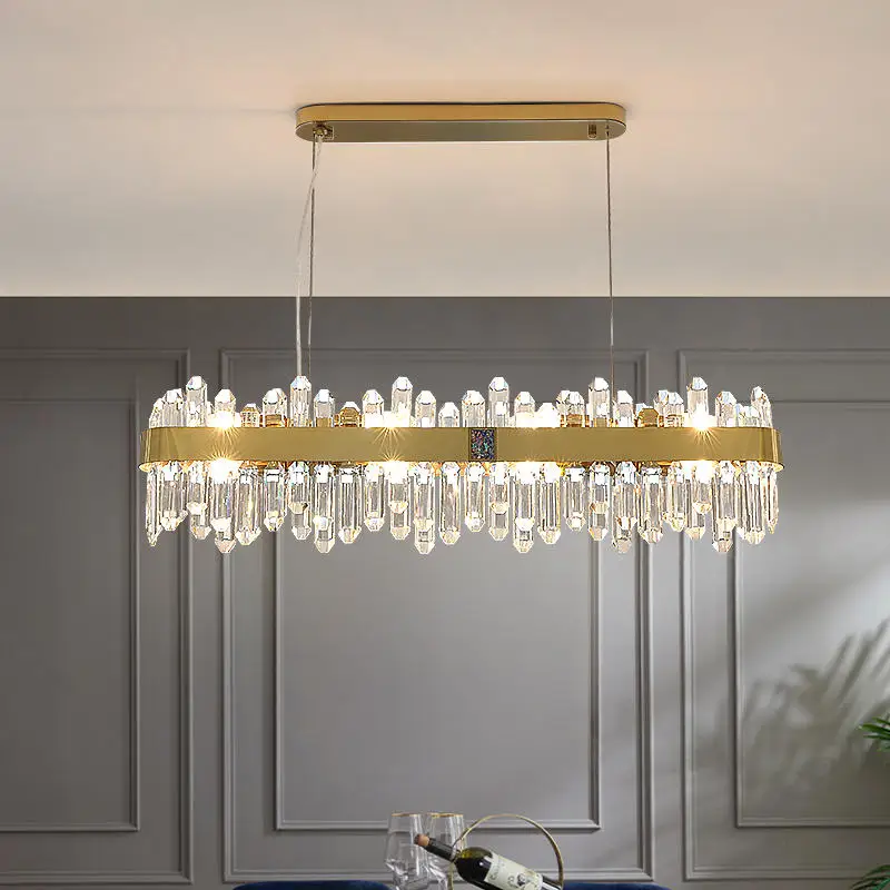 

New Rectangular Chandelier Kitchen Island Home Decor Dining Room Luxury Crystal LED Lamp Living Room Golden Interior Lighting