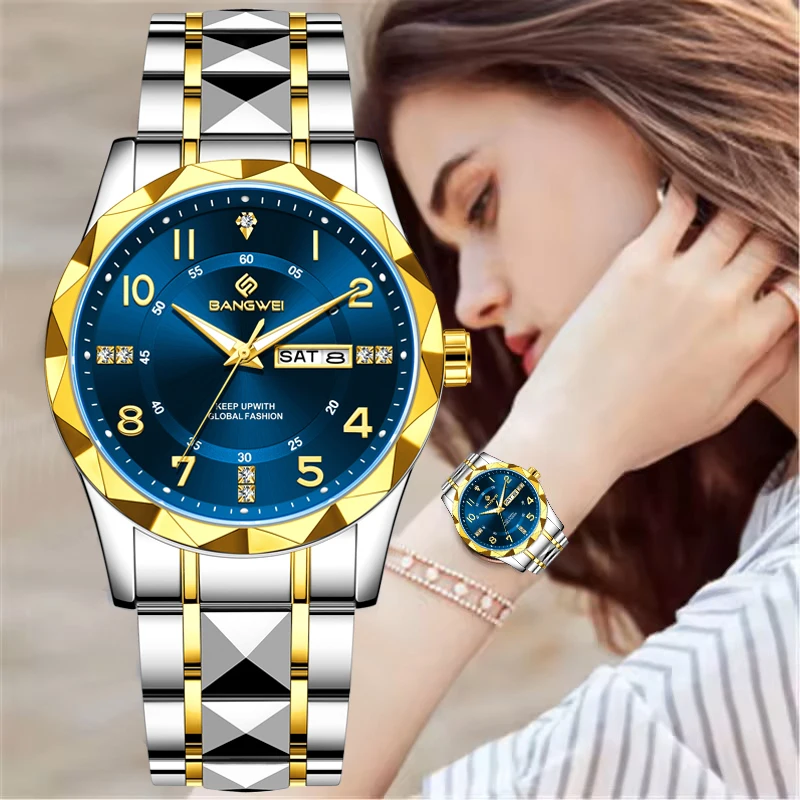

BANGWEI New Original Diamond Quartz Watch for Women Fashion Elegant Ladies Watches Stainless Steel Waterproof Women's Wristwatch