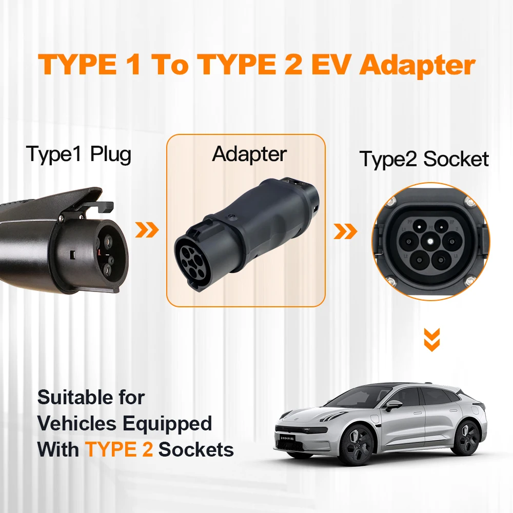 GOODCELL Type1 إلى Type2 32A 1Phase 7.2kw Max EV مهايئ شاحن J1772 إلى IEC62196 EV شاحن محول #3