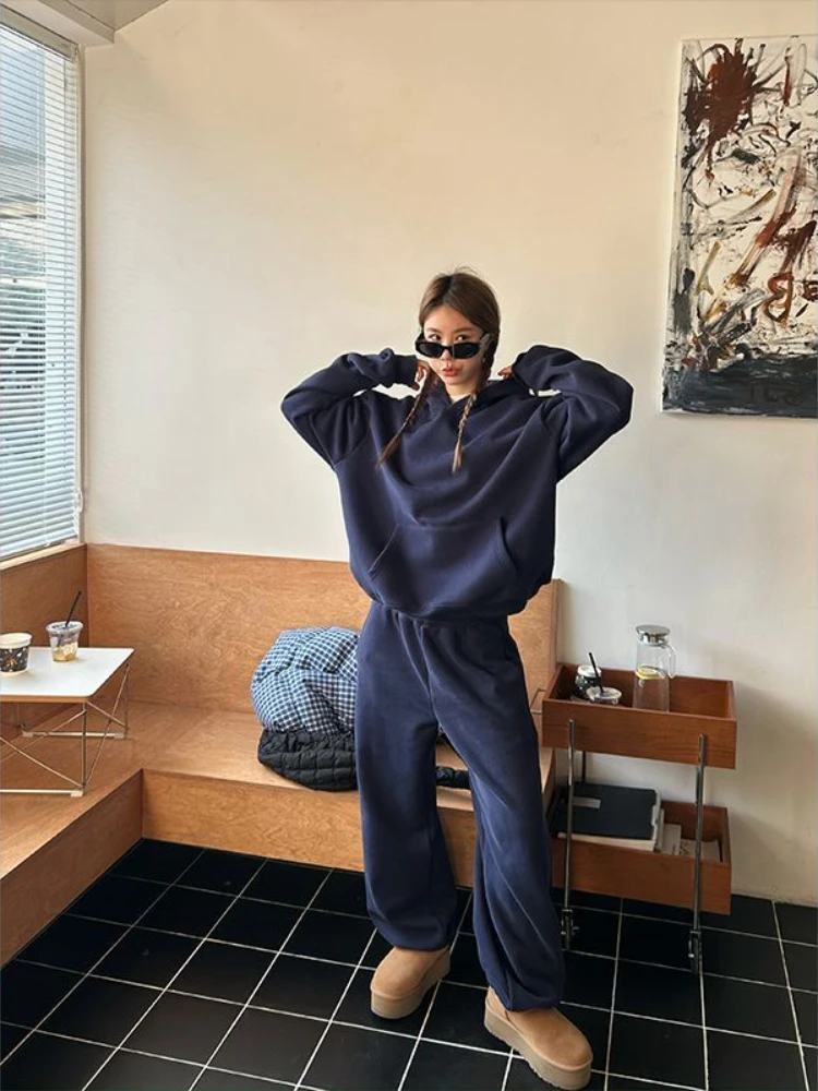 HOUZHOU Vintage Casual 2 Piece Sets Women Outfit Pant Sets Oversized Korean Style Tracksuit Autumn Basic Streetwear Harajuku