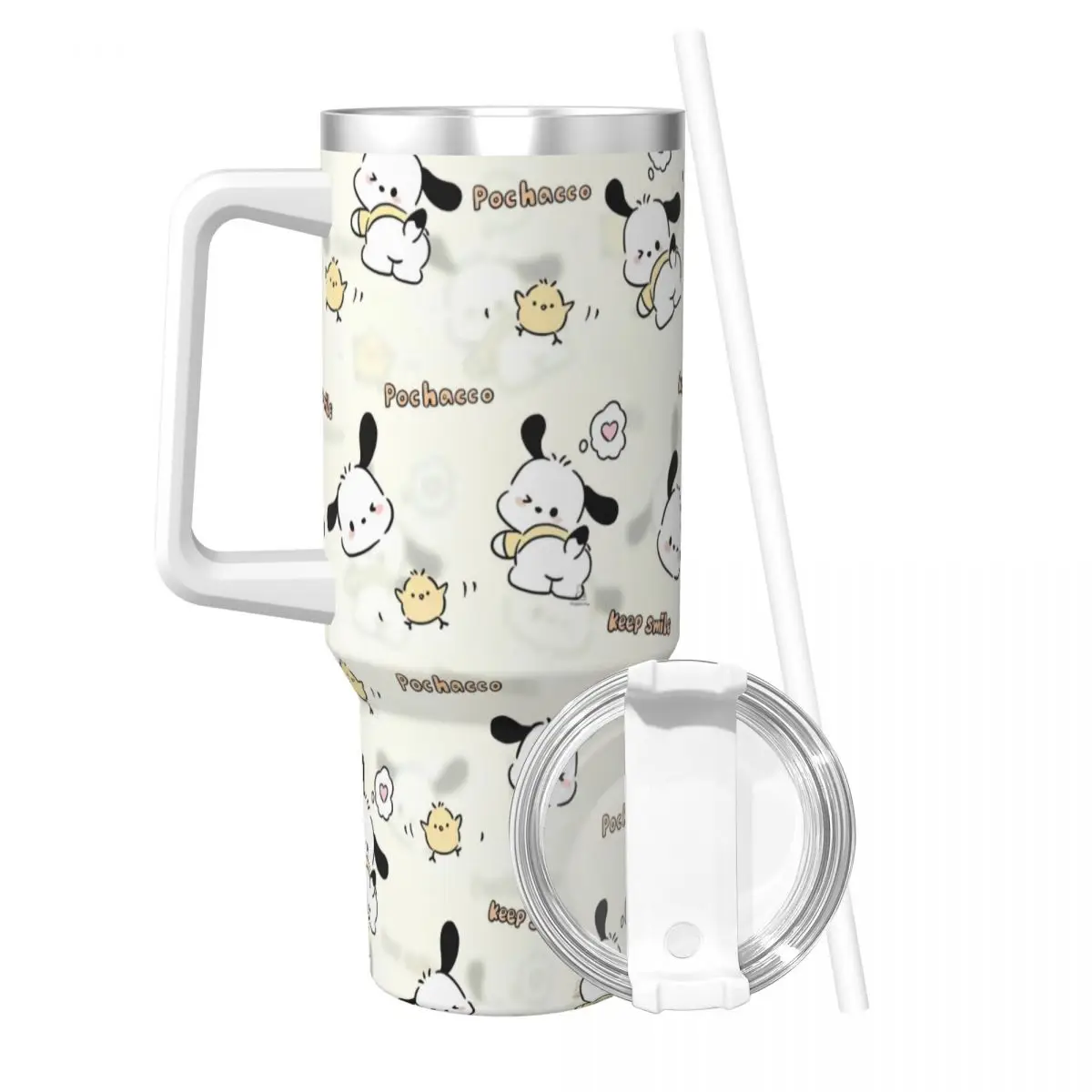 Stainless Steel Tumbler Pochacco Cartoon Mugs Cup With Straws Driving Cold Water Bottle Leakproof Large Capacity Thermal Cups