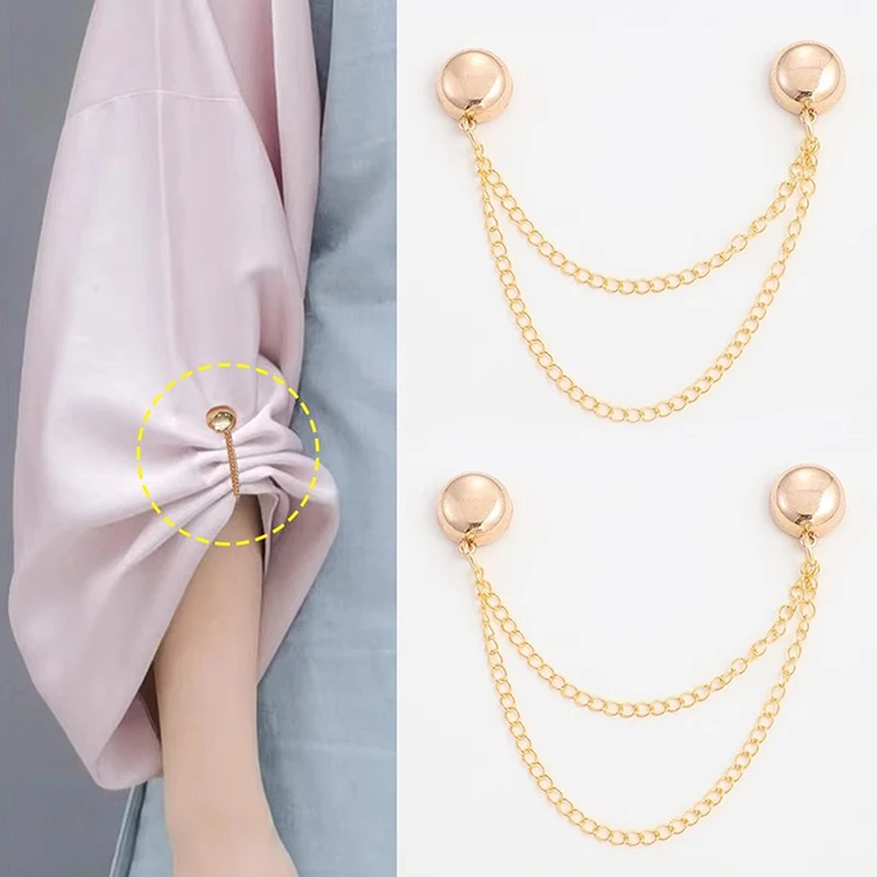2pcs Multi-Function Magnetic Clothing Clip With Chain Metal Buttons Clip Clothes Scarf Trouser Legs Cuff Fixing Magnet Pin