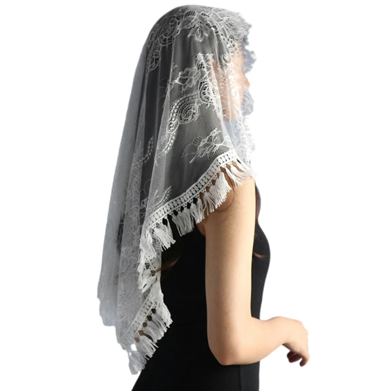 Woman Veil Lace Trim Sheer Shawl for Wedding Church Mantilla Breathable Shawl Veil Wedding Mantilla