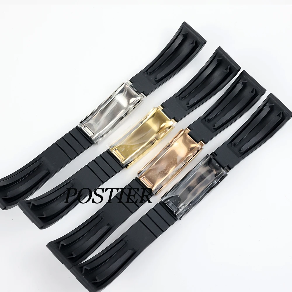 20mm rubber strap black/rose gold/gold/silver folding safety buckle for sbumariner gmt yacht NH35 watch case 40mm high quality