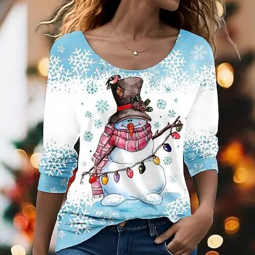 Christmas snowman print spring and autumn seven quarter long sleeved design for women's top 2024 new outerwear WA21