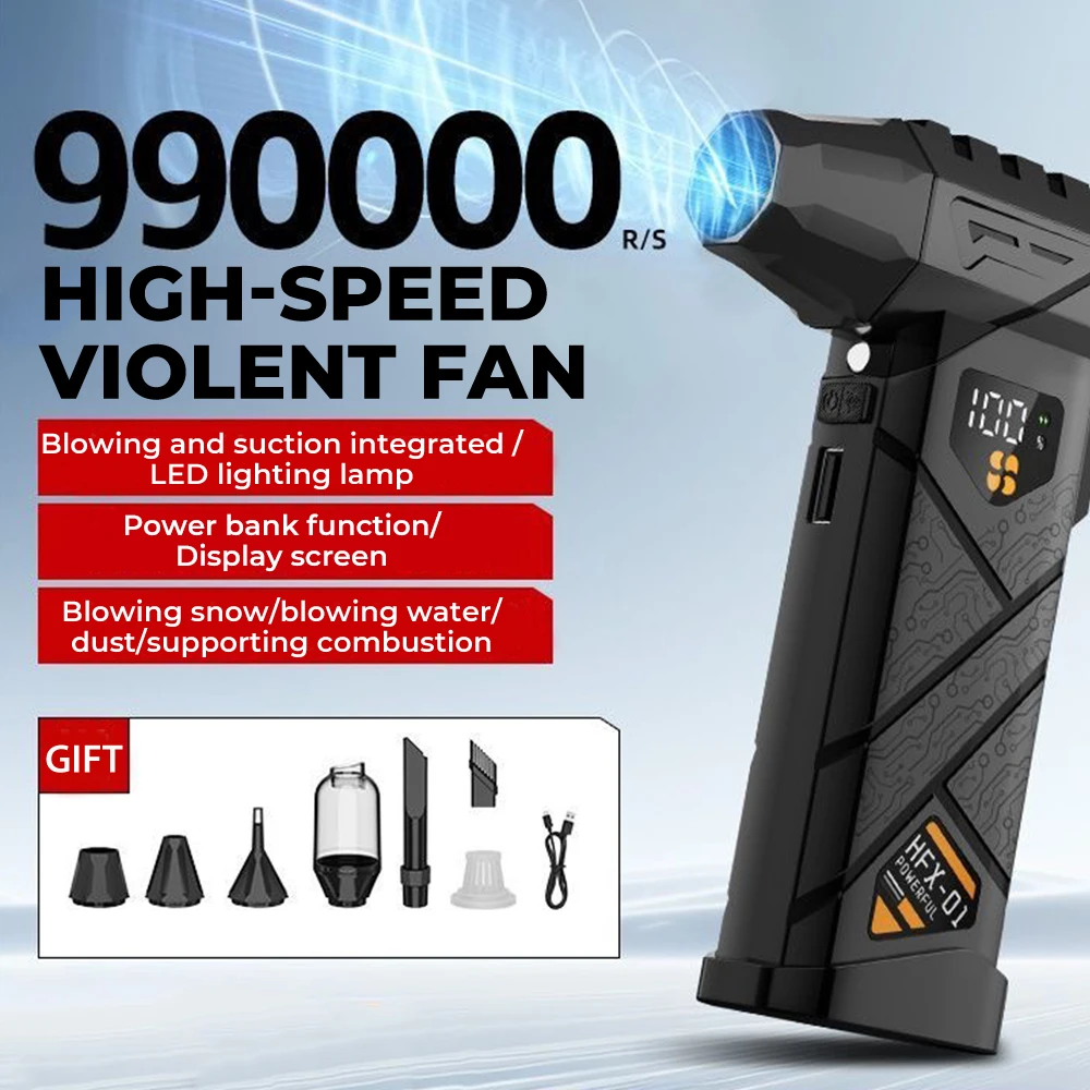 Ventilador Turbo Jet de 10000mAh, soplador Turbo Jet ajustable de 4 velocidades, soplador de aire potente de 990000RPM, ventilador Turbo sin escobillas de 60 m/s, eliminación de polvo