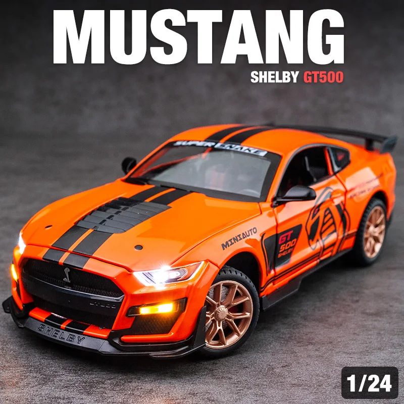 1:24 Ford Mustang Shelby GT500 Alloy Muscle Car Model Sound and Light Pull Back Children\'s Toy Collectibles Birthday gift