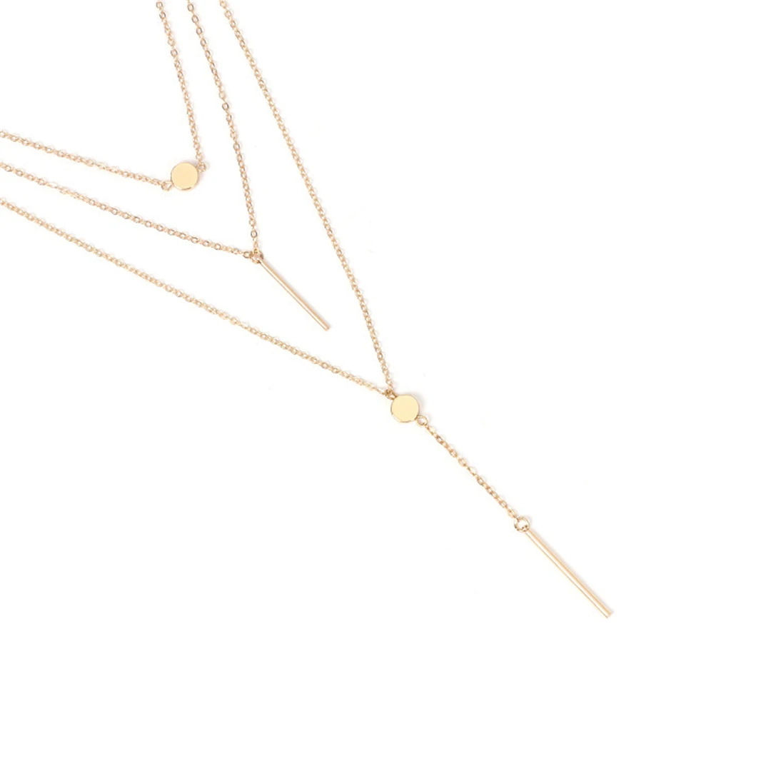 Fashion Collarbone Chain Short Necklace Pendant Sweater Chain Women\'s Crystal Small Round Dot Multi-layer Neckchain Jewelry