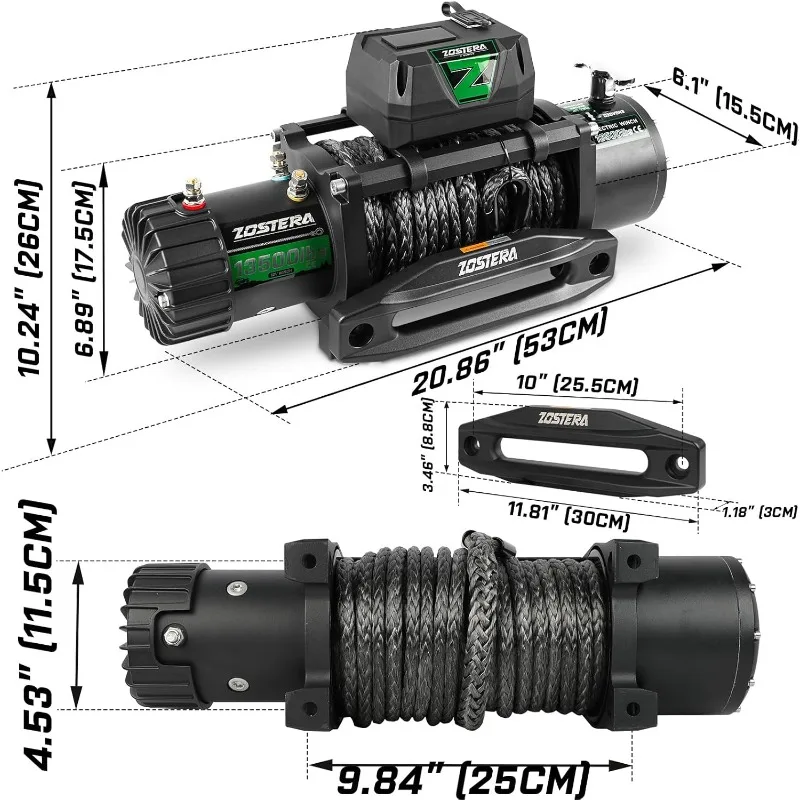 13500LBS 12V Electric Winch with Synthetic Rope, with 2 Wireless Remotes and Wired Manual Switch, IP67 Waterproof