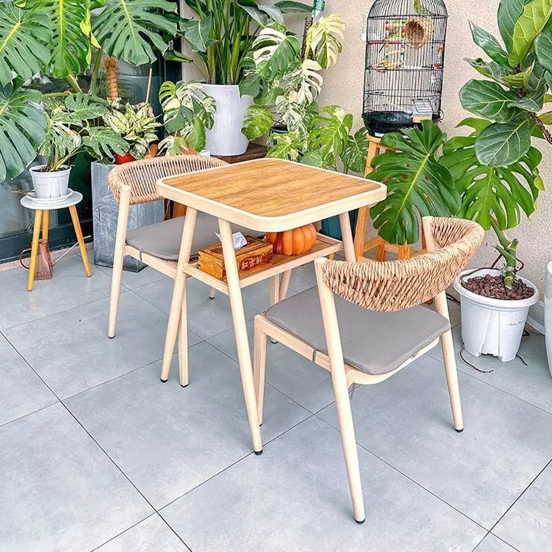 

Outdoor balcony tea table chair one table and two chairs small apartment leisure rattan chair three-piece combination