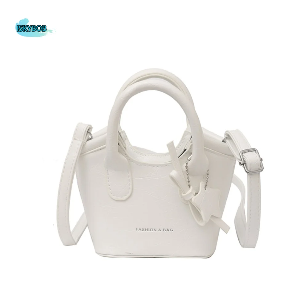 

Tote Bag Mini Basket Bag Crossbody Bag Cute Bow Star Pendant Silver PU Bag Letter Printing Korean Style Women's Shoulder Bag